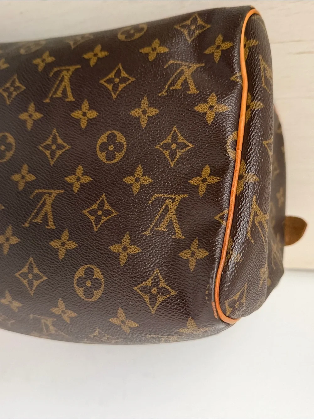 Louis Vuitton Brown Monogram Canvas Satchel with Tan Trim and Gold Hardware